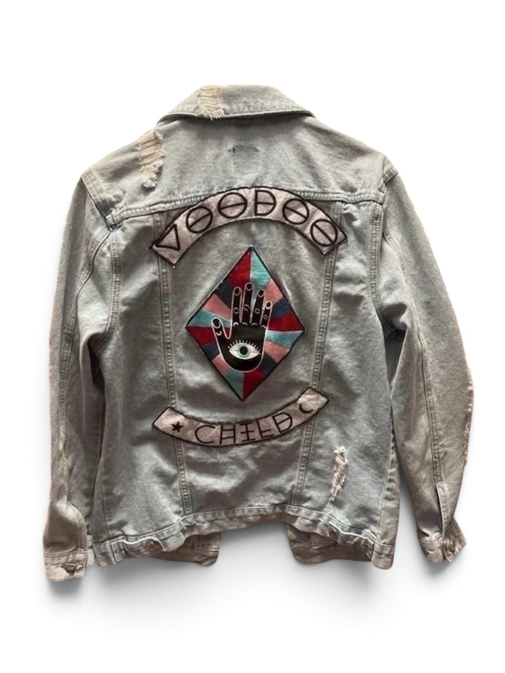 Boom Boom Jeans Light Gray Denim Jacket with Colorful Back Patch